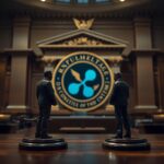 Illustration of Ripple vs. SEC resolution with XRP coin and regulatory icons; key XRP ruling stands after the legal battle ends.