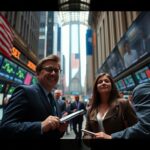 Image depicting Wall Street, possibly the Charging Bull statue or a bustling financial district skyline, symbolizing significant stock market gains and a successful winning week for investors.