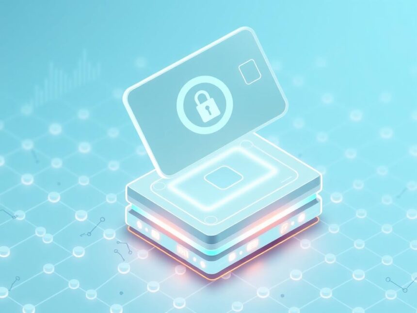 Onyx Protocol gasless Smart Wallet via thirdweb: translucent card over blockchain grid with lock, zero-gas lines, gauge ring.