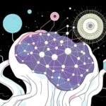 Abstract illustration of a glowing neural-symbolic AGI core with LLM plug-ins. A broken graph symbolizes the limits of scaling.